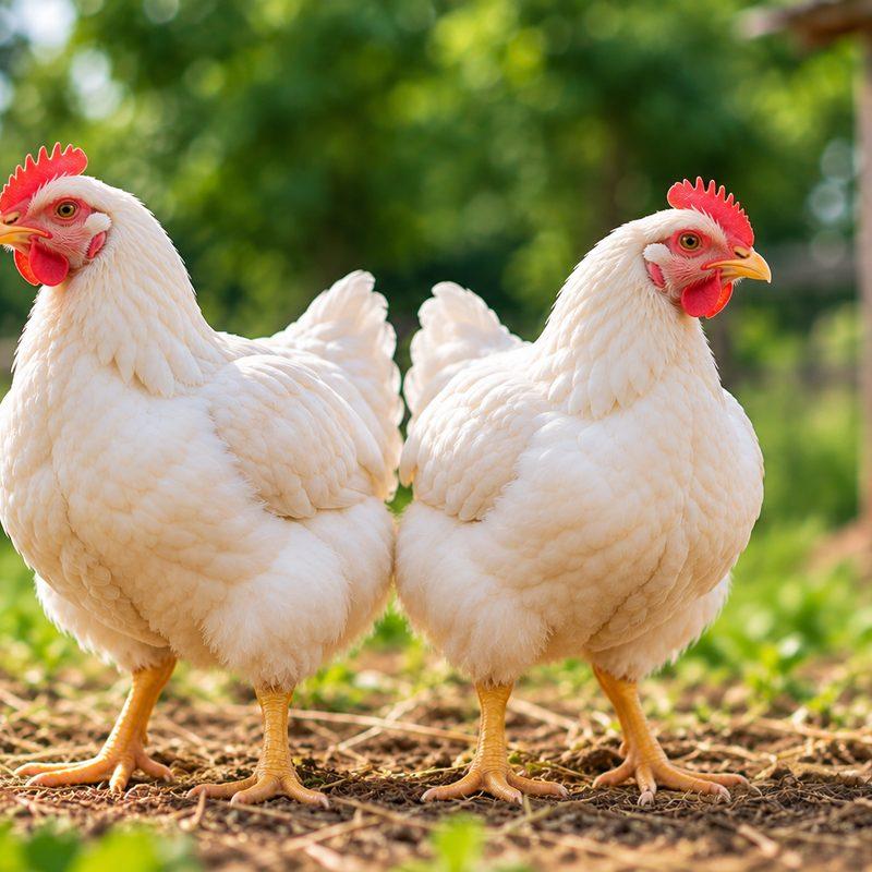 Healthy broiler chickens on a farm