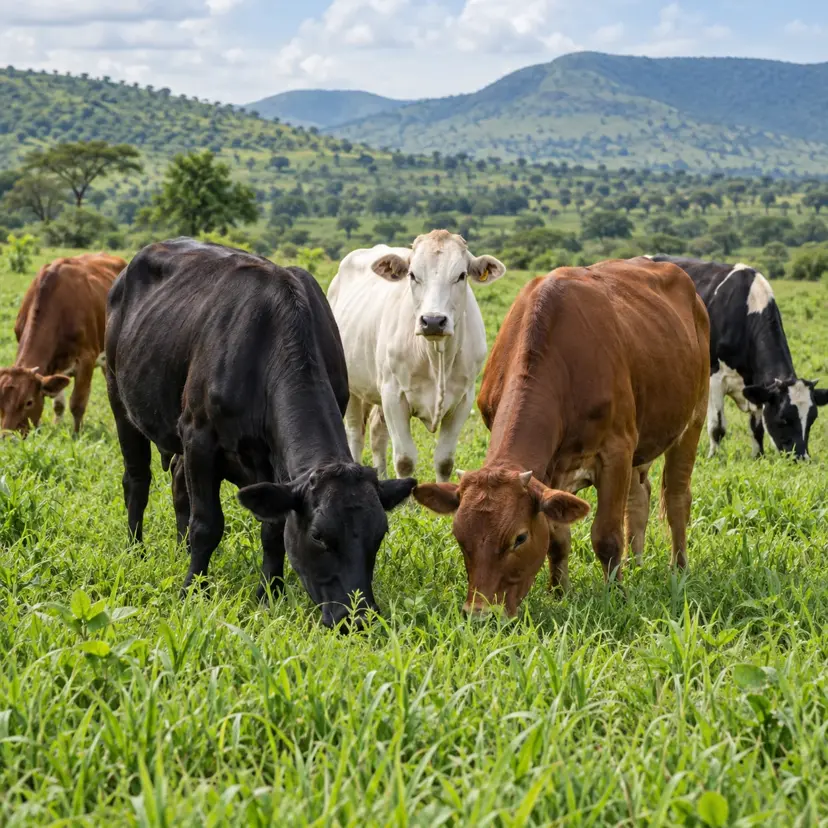 A herd grazing on a Tanzanian farm